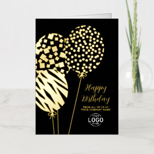 Logo Playful Balloons Black Business Birthday Foil Holiday Card