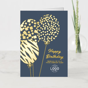 Logo Playful Balloons Dusty Blue Business Birthday Foil Holiday Card