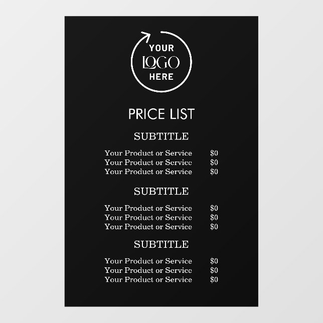 Logo Price List | Black Business Modern (Sheet)