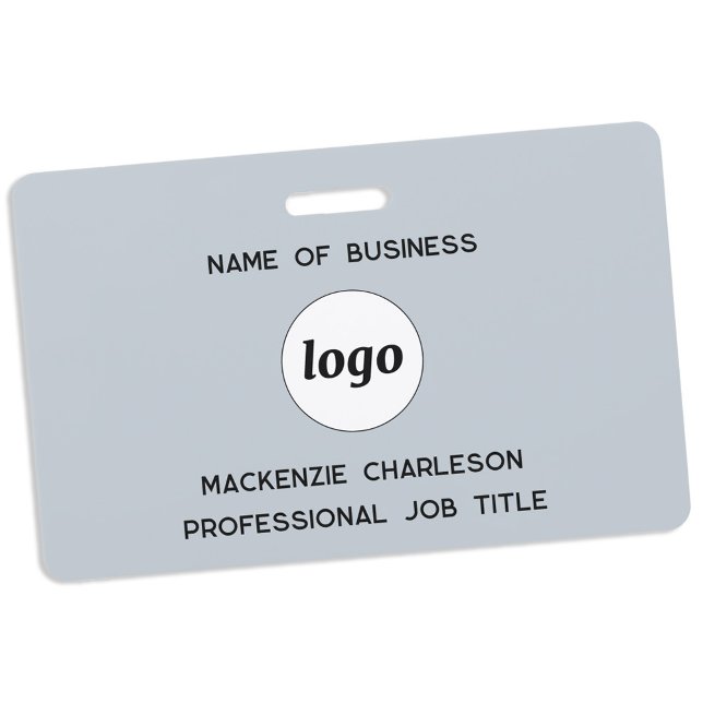 Logo Professional Business Blue Name ID Badge (Simple logo with custom text business promotional branding professional staff name tag)