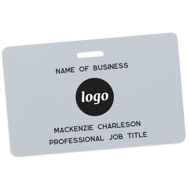 Logo Professional Business Blue Name ID Badge (Simple logo with custom text business promotional branding professional staff name tag)