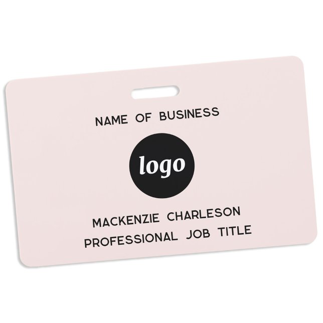 Logo Professional Business Blush Pink Name ID Badge (Simple logo with custom text business promotional branding professional staff name tag)