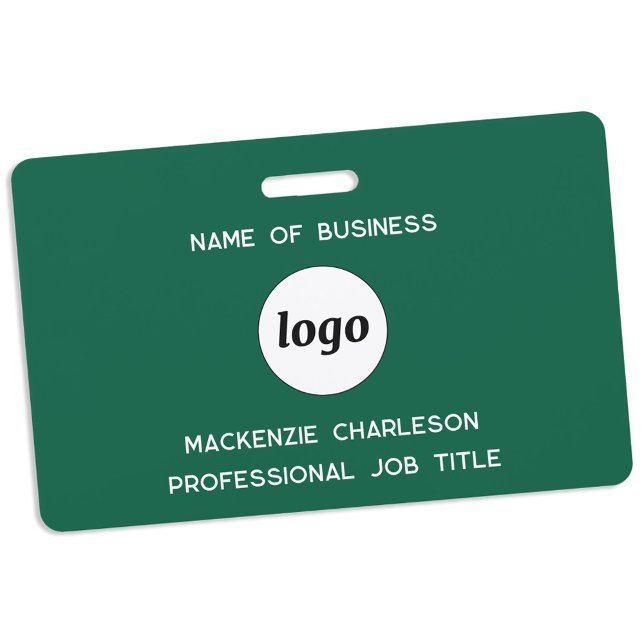 Logo Professional Business Forest Green Name ID Badge (Simple logo with custom text business branding promotional employee staff represantative name badge)