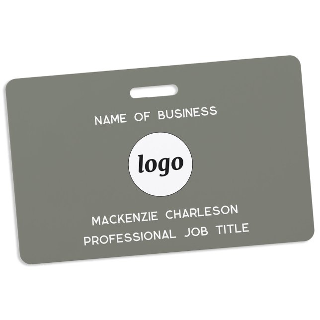 Logo Professional Business Sage Green Name ID Badge (Simple logo with custom text business branding promotional sage green employee name badge)