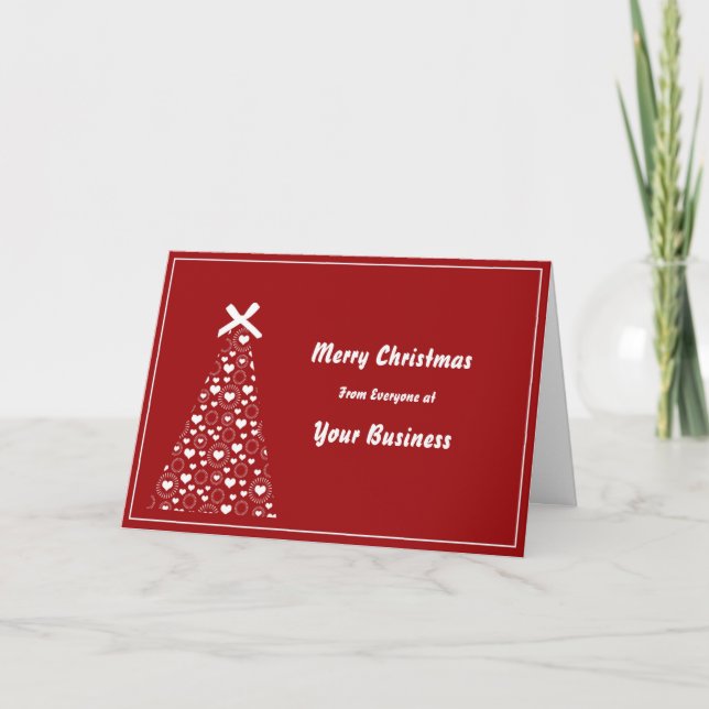 Logo Promo Business Red White Tree Merry Christmas Holiday Card (Front)
