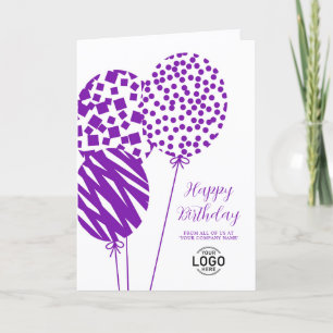 Logo Purple White Balloons Corporate Birthday Card