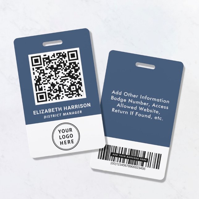 Logo QR Bar Codes Blue Employee ID Badge (Creator Uploaded)
