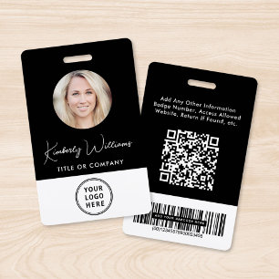 Logo QR Bar Codes Employee Black Photo ID Badge