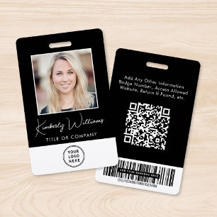 Logo QR Bar Codes Employee Black Photo ID ID Badge