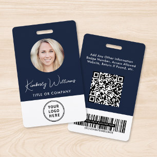 Logo QR Bar Codes Employee Blue Photo ID Badge