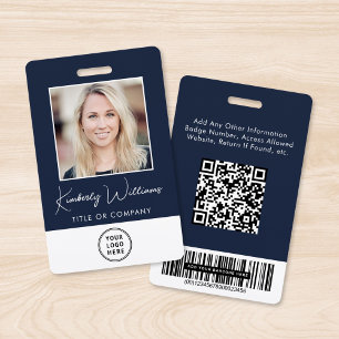 Logo QR Bar Codes Employee Blue Photo ID ID Badge
