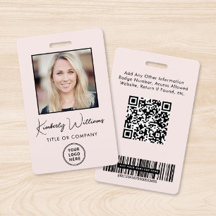 Logo QR Bar Codes Employee Pink Photo ID ID Badge