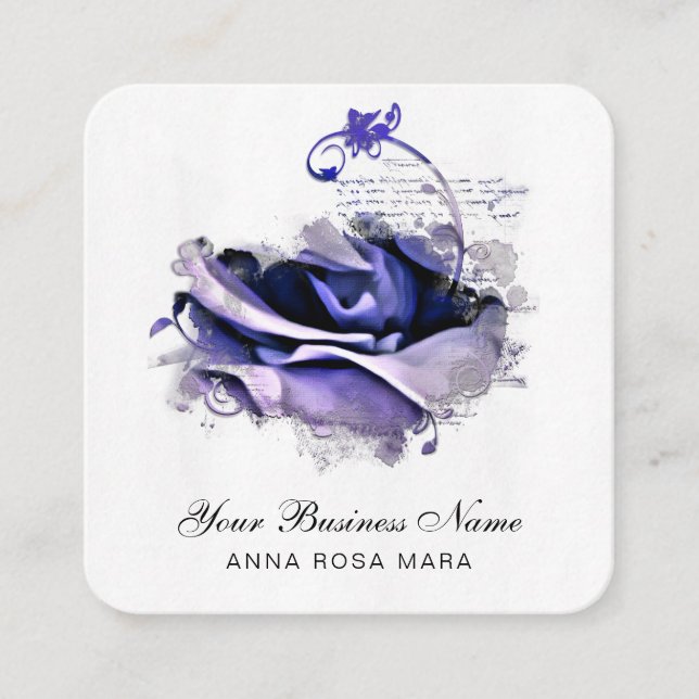 *~* Logo QR Blue Lavender Rose Floral Flower Square Business Card (Front)
