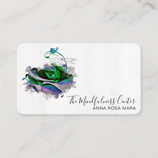 *~* Logo QR Blue Teal Rose Floral Flower  Business Card (Front)