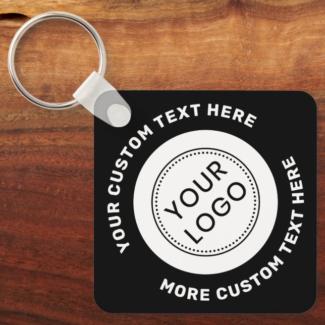 Logo, QR code and custom text double sided black Key Ring (Front)