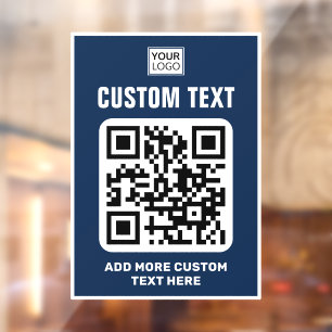Logo, QR code and custom text white and dark blue