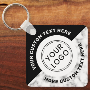 Logo QR code and text white marble black Key Ring