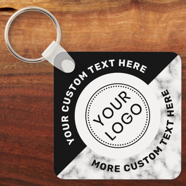 Logo QR code and text white marble black Key Ring (Front)