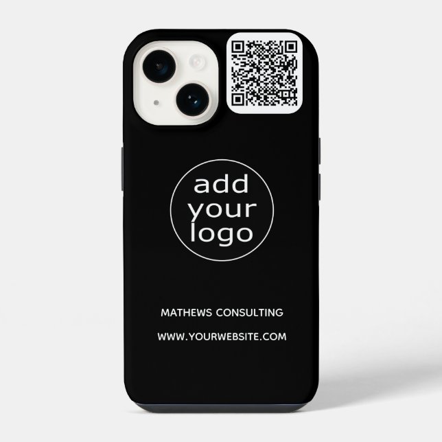 Logo & QR Code Black | Business Minimalist iPhone Case (Back)