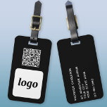 Logo QR Code Black Business Promotional Luggage Tag<br><div class="desc">Simple logo and QR Code design for your business. Replace the logo, QR code destination URL and name and address details with your own - or leave the back blank. Change the background colour in the design tool to customise. Ideal for as a promotional item to give to clients, customers...</div>