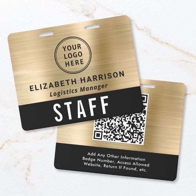 Logo QR Code Black Gold Event Access Pass ID Badge (Logo QR Code Black Gold Event Access Pass Badge)
