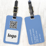 Logo QR Code Blue Business Promotional Luggage Tag<br><div class="desc">Simple logo and QR Code design for your business. Replace the logo, QR code destination URL and name and address details with your own - or leave the back blank. Change the background colour in the design tool to customise. Ideal for as a promotional item to give to clients, customers...</div>