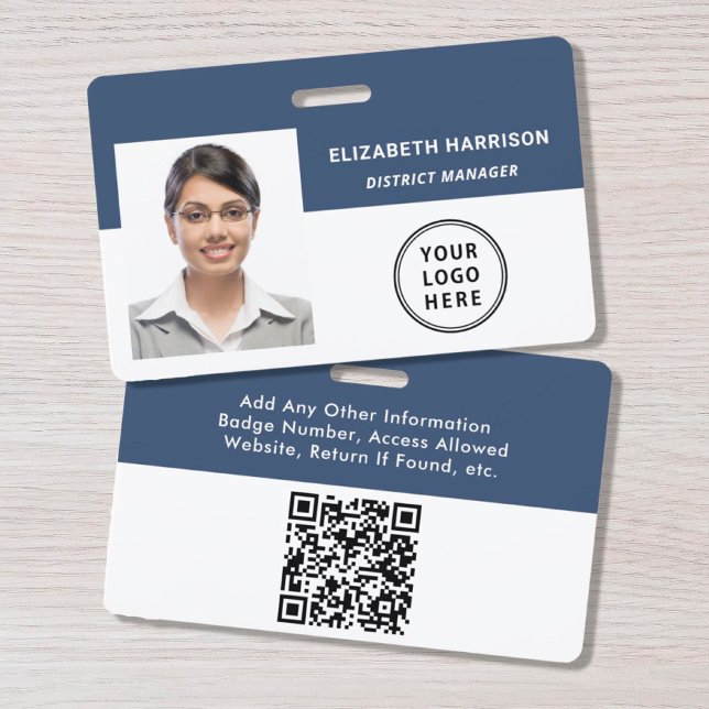 Logo QR Code Blue Employee Photo ID Badge (Creator Uploaded)