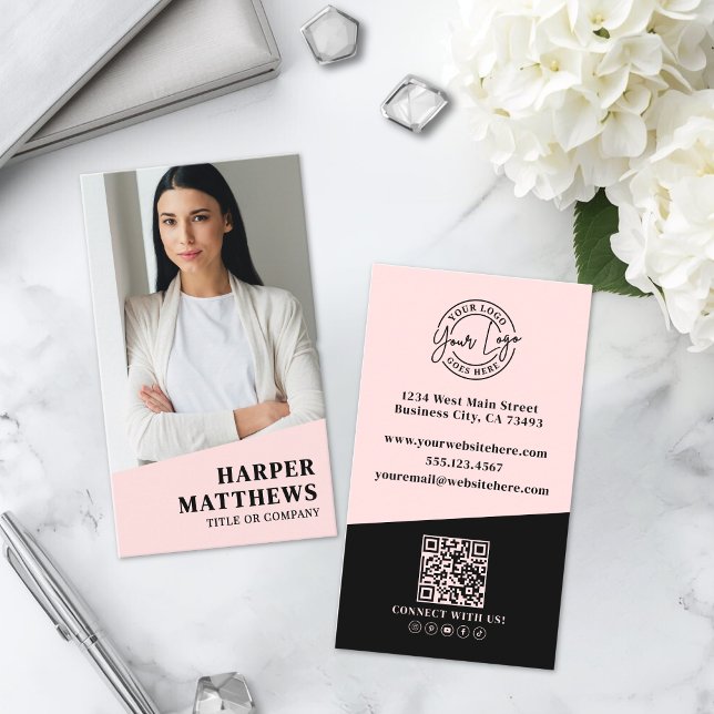 Logo QR Code Blush Pink Business Card (Logo QR Code Blush Pink Business Card)