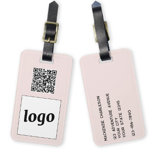 Logo QR Code Blush Pink Business Promotional Luggage Tag