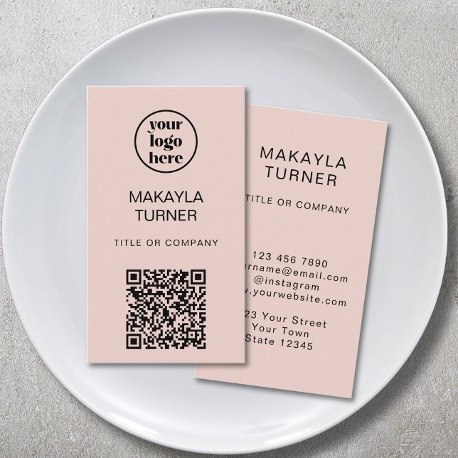  Logo QR Code Business Blush Pink Professional Business Card (Creator Uploaded)