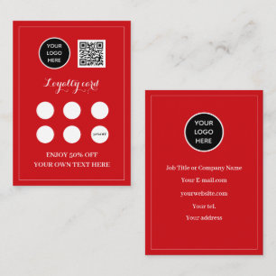 Logo QR Code Business Reward Punch Red Loyalty Card