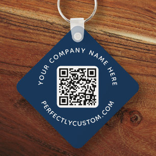 Logo QR code custom text double sided dark blue Key Ring