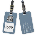 Logo QR Code Dusty Blue Grey Business Promotional Luggage Tag<br><div class="desc">Simple logo and QR Code design for your business. Replace the logo, QR code destination URL and name and address details with your own - or leave the back blank. Change the background colour from dusty blue grey in the design tool to customise. Ideal for as a promotional item to...</div>