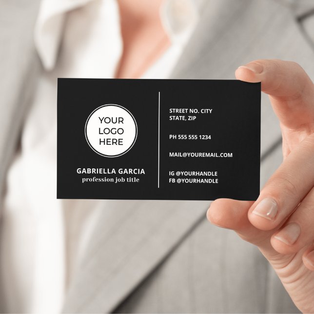 Logo QR Code Generic Design Black Business Cards (Front side of card shown in 3.5 x 2.0 inch, add your QR Code and webpage on the back side.)