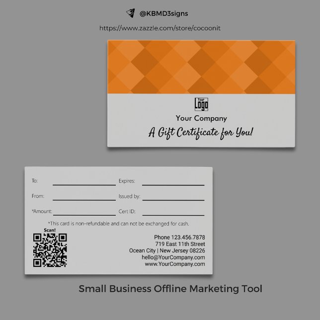 Logo QR Code Grey Black Orange Gift Certificate (Logo QR Code Gray Black Orange Gift Certificate)