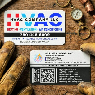Logo, Qr Code & License - Modern AC Services, HVAC Business Card