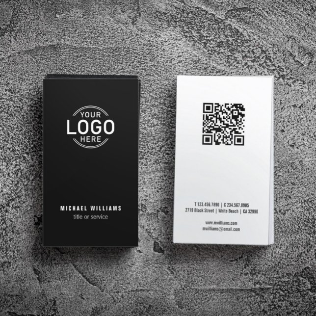 Logo QR Code Minimalist Black White Modern Custom Business Card (Creator Uploaded)