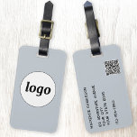 Logo QR code Minimalist Blue Business Promotional Luggage Tag<br><div class="desc">Simple logo design for your business.  Replace the logo,  QR code and details with your own and change the background colour in the design tool to customise.  Ideal for as a promotional item to give to clients,  customers and employees,  and for business travel and trade shows., </div>