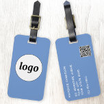 Logo QR code Minimalist Blue Business Promotional Luggage Tag<br><div class="desc">Simple logo design for your business.  Replace the logo,  QR code and details with your own and change the background colour in the design tool to customise.  Ideal for as a promotional item to give to clients,  customers and employees,  and for business travel and trade shows., </div>
