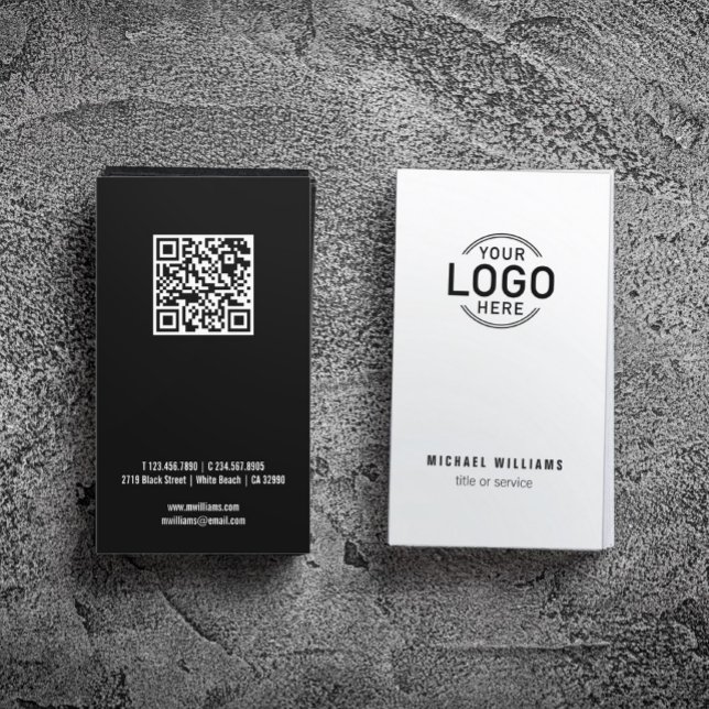 Logo QR Code Minimalist White Black Modern Custom Business Card (Creator Uploaded)