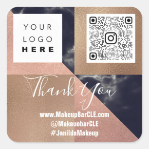Logo QR Code Name Thank Shopping Marble Blush Square Sticker