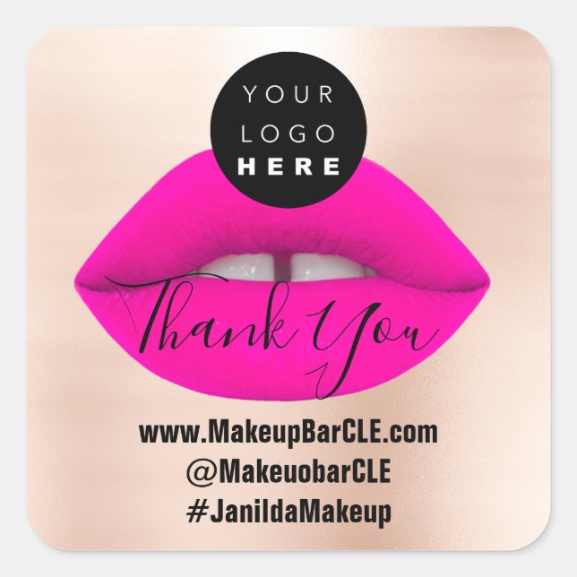 Logo QR Code Name Thank Shopping Pink Lips Skin  Square Sticker (Front)