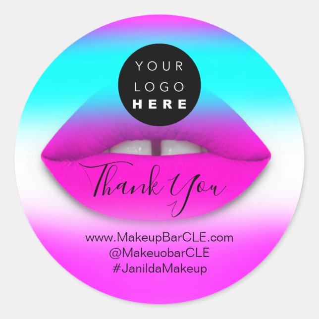 Logo QR Code Name Thank Shopping Pink Lips White Classic Round Sticker (Front)