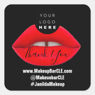 Logo QR Code Name Thank Shopping Red Lips Black Square Sticker