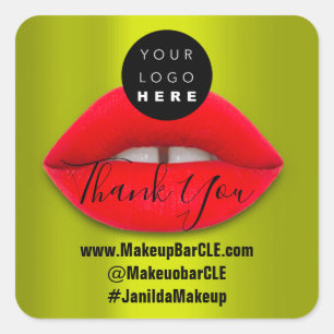 Logo QR Code Name Thank Shopping Red Lips Green Square Sticker