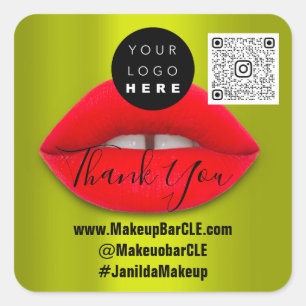 Logo QR Code Name Thank Shopping Red Lips Greenery Square Sticker