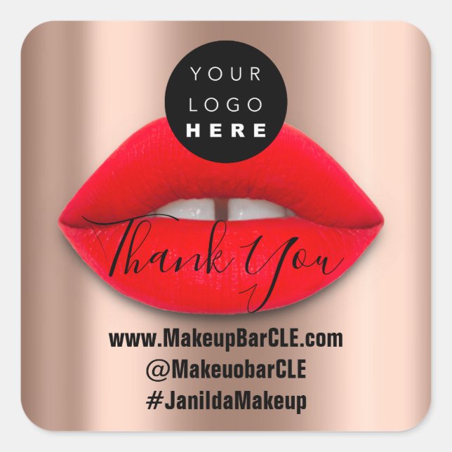 Logo QR Code Name Thank Shopping Red Lips Rose Square Sticker (Front)