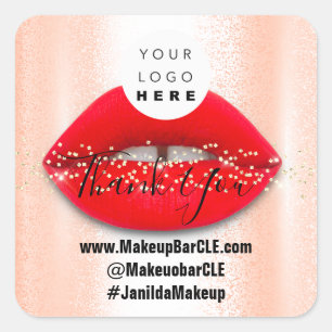 Logo QR Code Name Thank Shopping Red Lips Rose Square Sticker