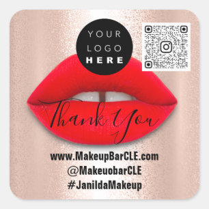 Logo QR Code Name Thank Shopping Red Lips Rose Square Sticker
