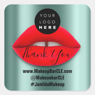 Logo QR Code Name Thank Shopping Red Lips Teal Square Sticker